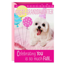 Load image into Gallery viewer, Puppy With Balloons Birthday Card for Great-Granddaughter