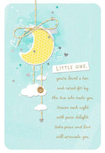 Load image into Gallery viewer, Moon With Hearts and Stars Baby Boy Christening Card