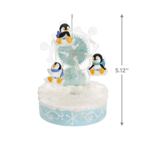 Playful Penguins on Ferris Wheel Musical Ornament With Light and Motion