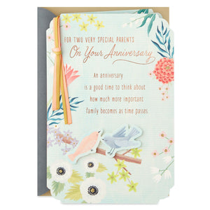 Two Birds on Flowering Branch Anniversary Card for Parents