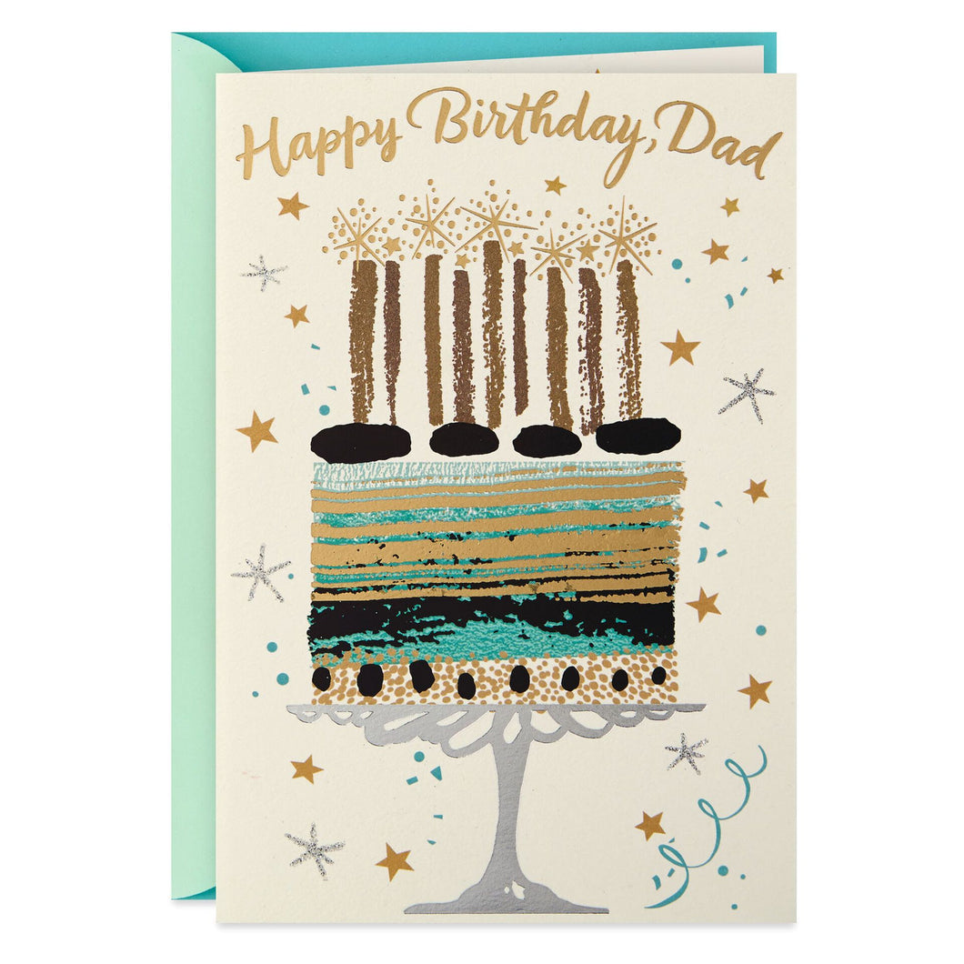 Gold Foil Cake Birthday Card for Dad