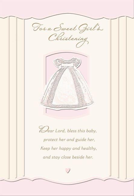 Gown With Bow Baby Girl Christening Card