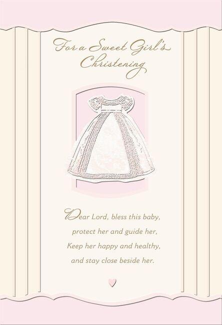 Gown With Bow Baby Girl Christening Card