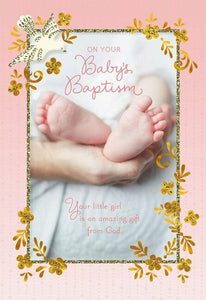 Baby Feet Religious Baptism Card for Girl