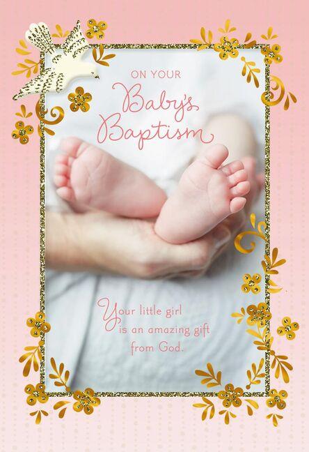 Baby Feet Religious Baptism Card for Girl