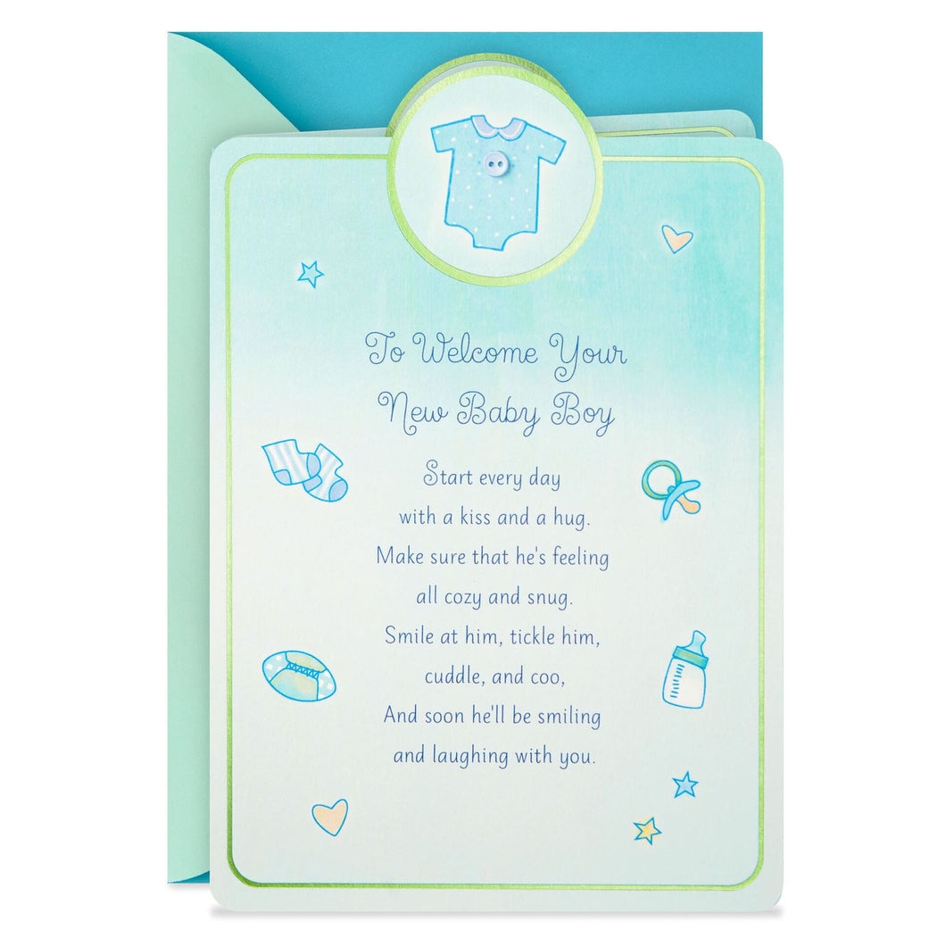 Welcome With a Kiss and Hug New Baby Boy Card