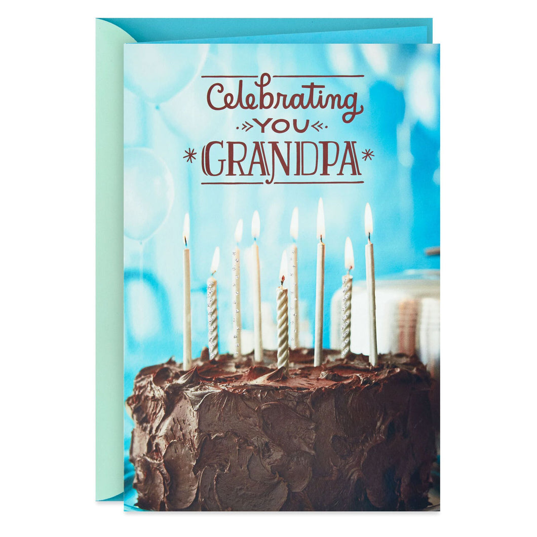 Cake, Candles and Balloons Birthday Card for Grandpa