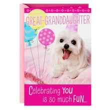 Load image into Gallery viewer, Puppy With Balloons Birthday Card for Great-Granddaughter
