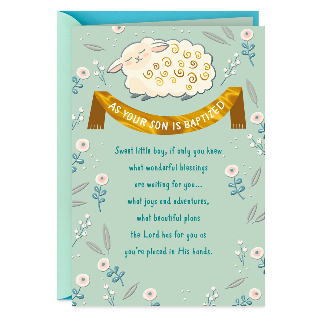 Little Lamb Baptism Card for Baby Boy
