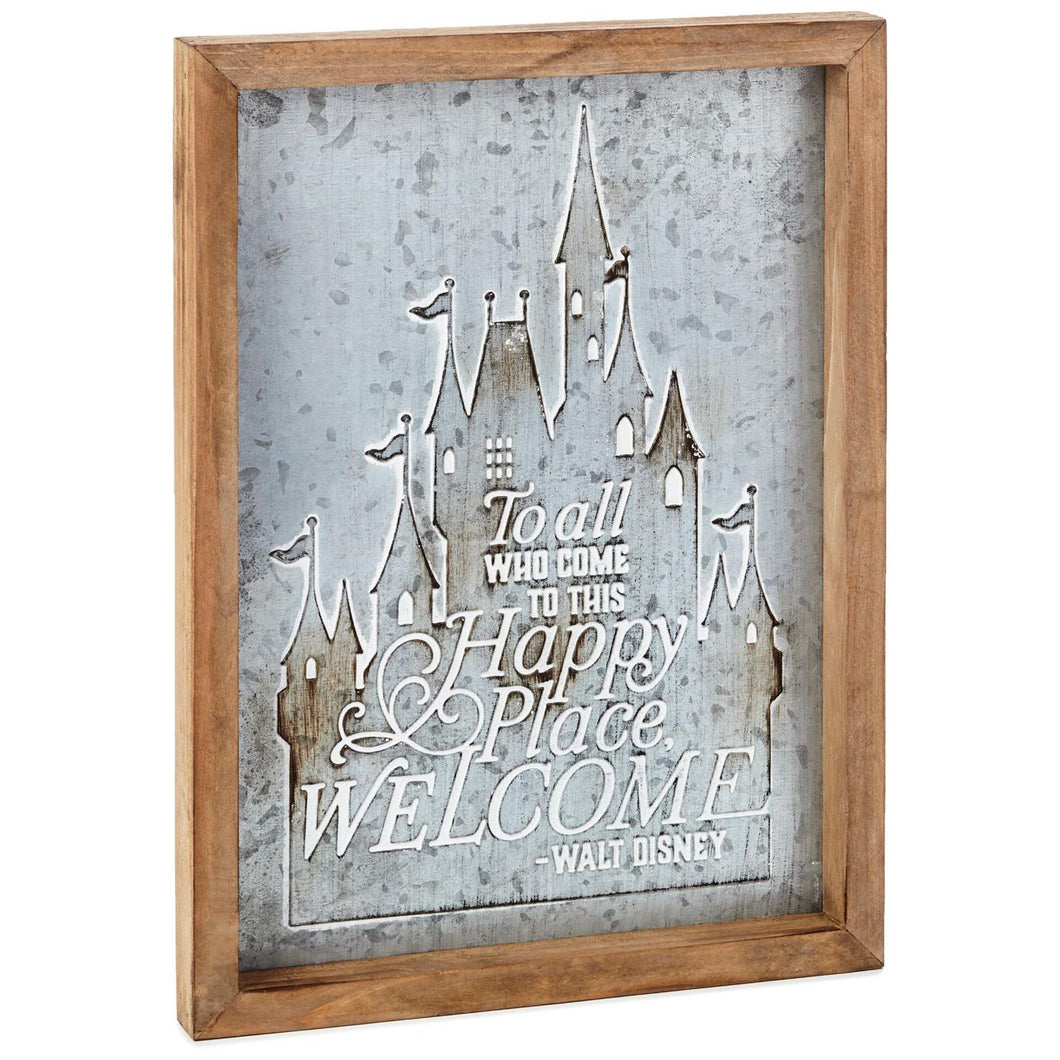 Disney Castle Happy Place Wood and Metal Quote Sign, 8.75x12