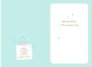 Moon With Hearts and Stars Baby Boy Christening Card