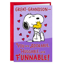 Load image into Gallery viewer, Peanuts® Snoopy and Woodstock Funnable Valentine&#39;s Day Card for Great-Grandson
