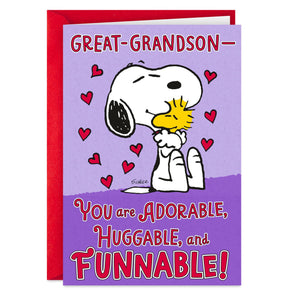 Peanuts® Snoopy and Woodstock Funnable Valentine's Day Card for Great-Grandson