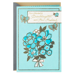 Blue Butterflies and Flowers Anniversary Card for Granddaughter and Husband
