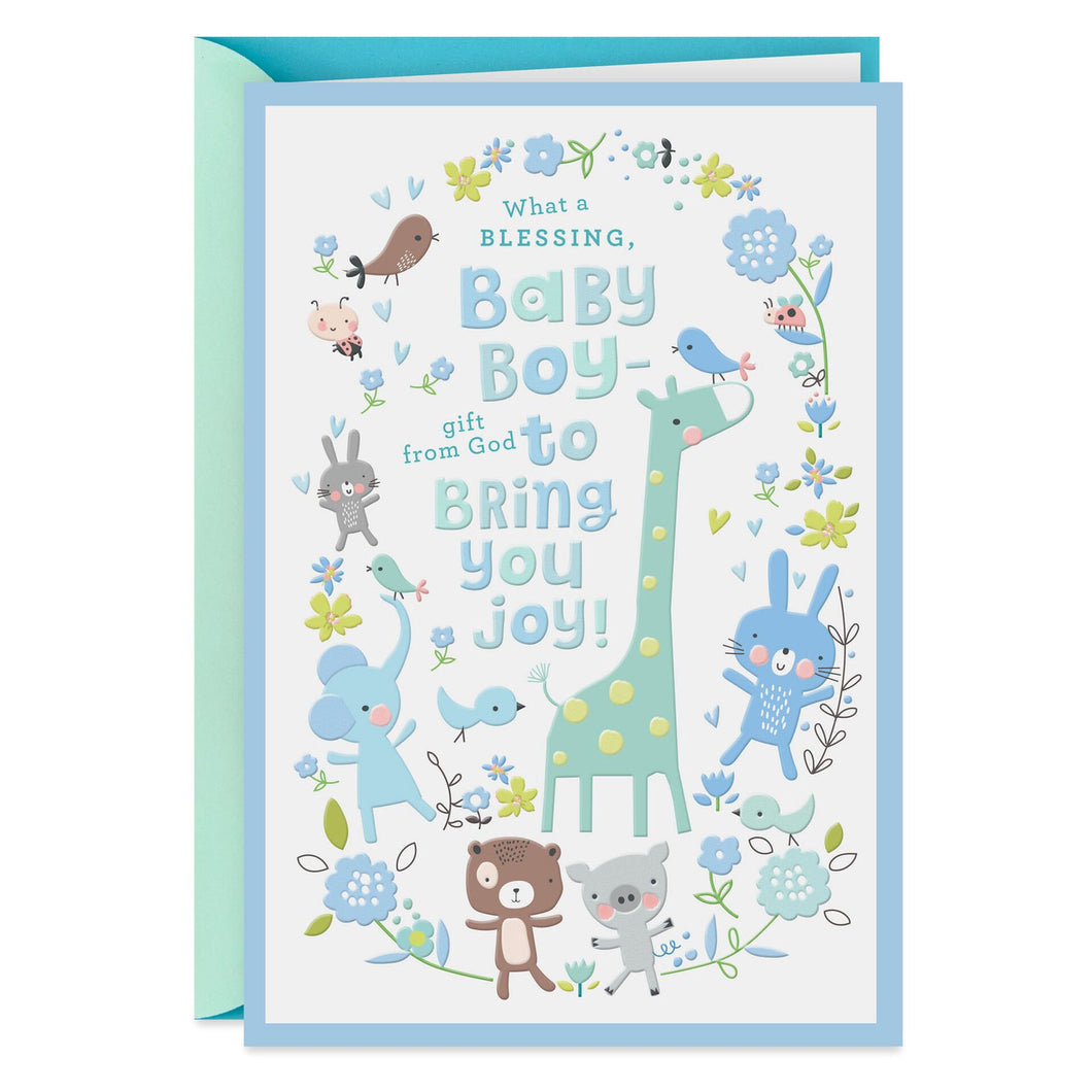 Giraffe and Animal Friends New Baby Boy Card