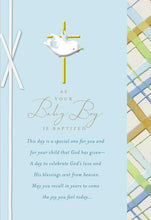 Load image into Gallery viewer, Dove With Gold Cross Baby Boy Baptism Card
