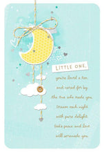 Load image into Gallery viewer, Moon With Hearts and Stars Baby Boy Christening Card
