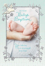 Load image into Gallery viewer, Baby Feet Religious Baptism Card for Boy
