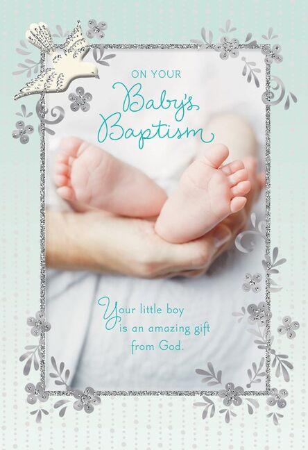 Baby Feet Religious Baptism Card for Boy